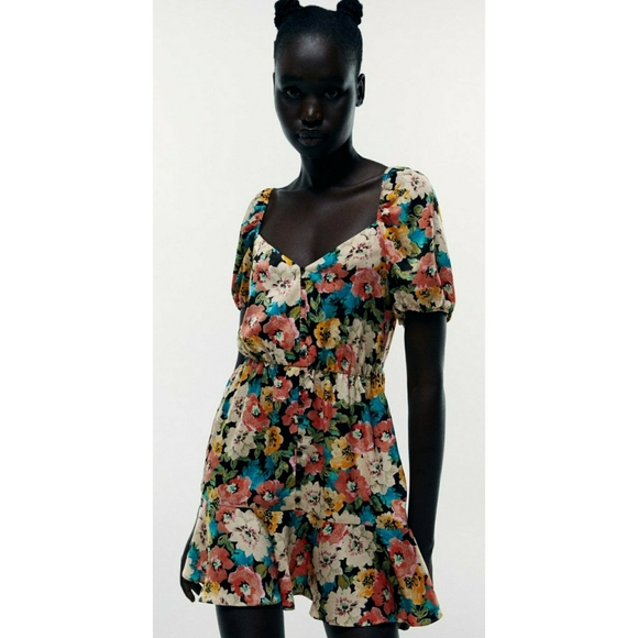 ZARA // silky floral flounce dress - Picture 2 of 14